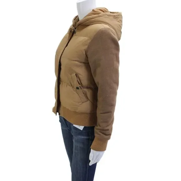 Generation Love Women Beige Puffer Bomber Nylon Button Jacket Size XS - Picture 2 of 7